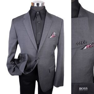 BOSS Hugo Boss Sport Coat Jacket The Grand/Central Sz 42S Solid Gray Two Button